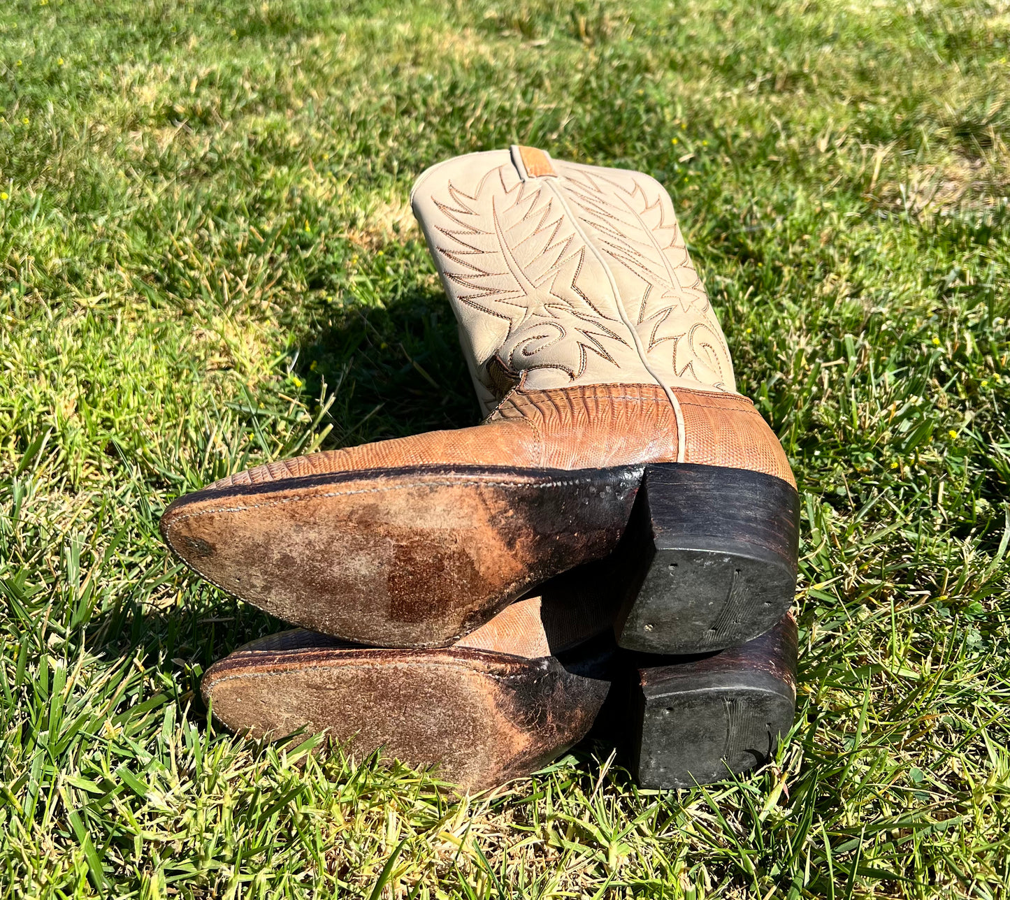 Vtg DAN POST Two-tone Lizard Boots